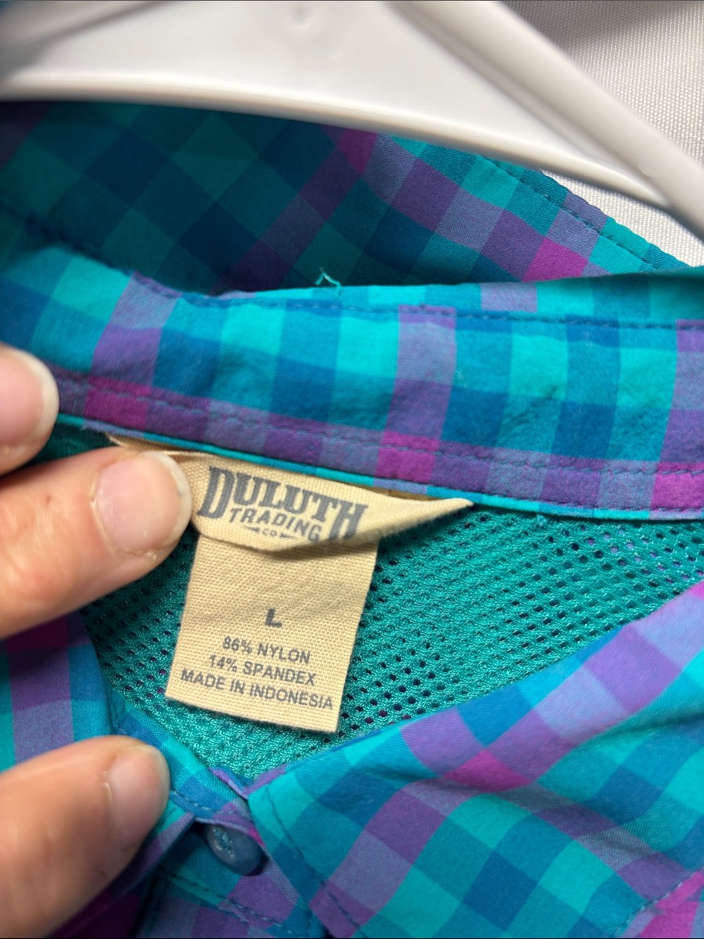 Duluth Trading Co Plaid Button-Down Shirt in Teal and Purple - Picture 2 of 5